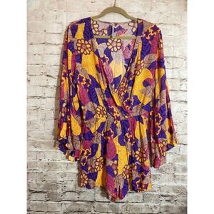 Lani California Romper Large Retro Florals Boho Hippie Festival Kimono Sleeve